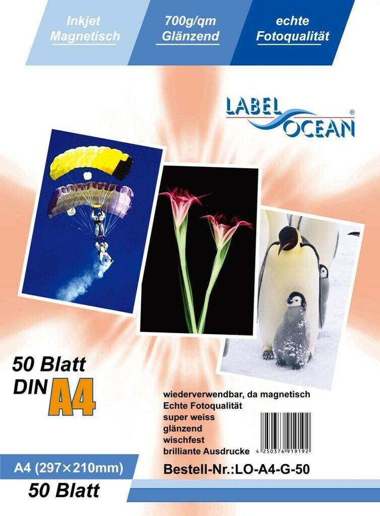 MediaMarkt LabelOcean 50 Blatt Fotopapier Magnet glänzend A4, LO-A4-G-50 Druckerpapiere