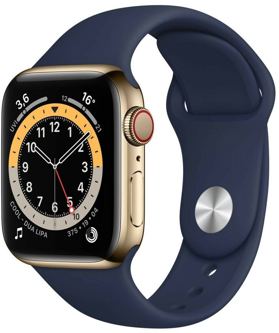 MediaMarkt Apple Watch Series 6LTE BGold Edelstahl 44mm Sportarmband Dunkelmarine Apple Watch Series 6