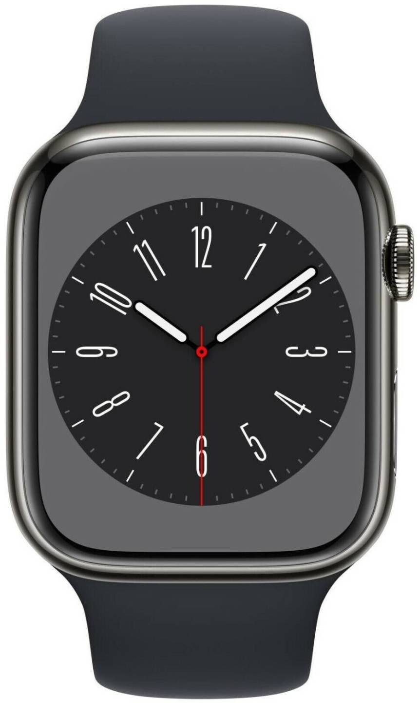 Apple Watch Series 8 MediaMarkt Apple Watch Series 84G 45mm Edelstahl Graphit Sportarmband Mitternacht