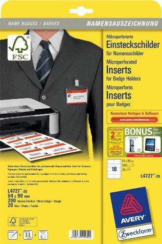 Druckerpapiere MediaMarkt Avery Zweckform Quick & Clean Einsteckschilder, 54x90mm, 190g/qm (L4727-20)