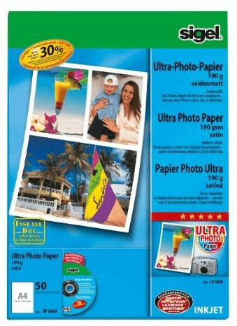 Druckerpapiere MediaMarkt sigel IP669 Inkjet-Ultra-Photo-Papier, A4, 190g/qm, 50 Blatt